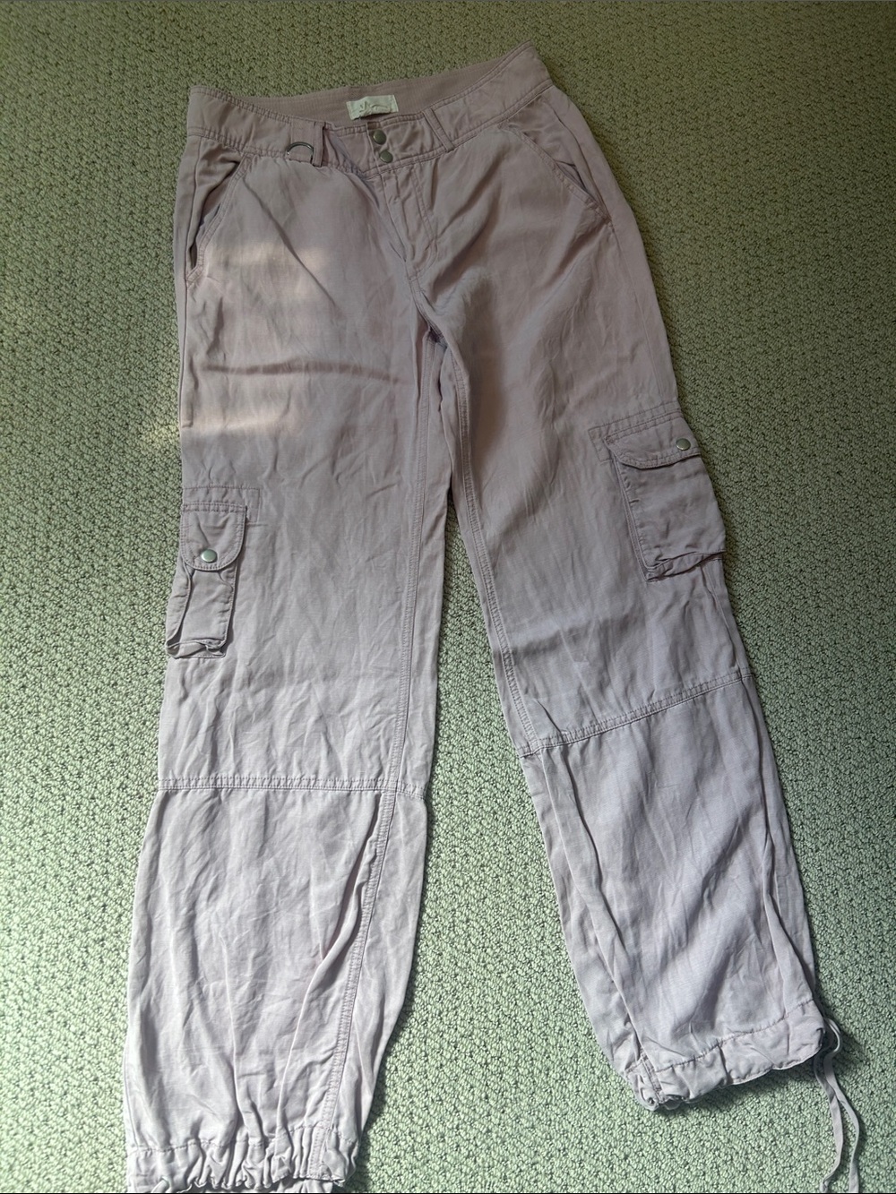 Anthropologie Womens Cargo Pants in Pale Lavender with cinch cuff